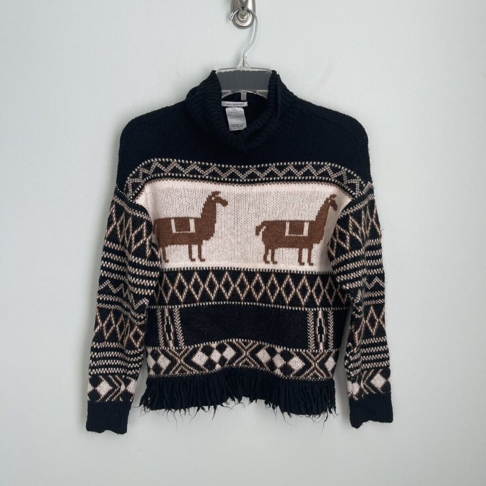 Zara Fancy Collection Girls Alpaca Print Turtleneck Sweater Fringed